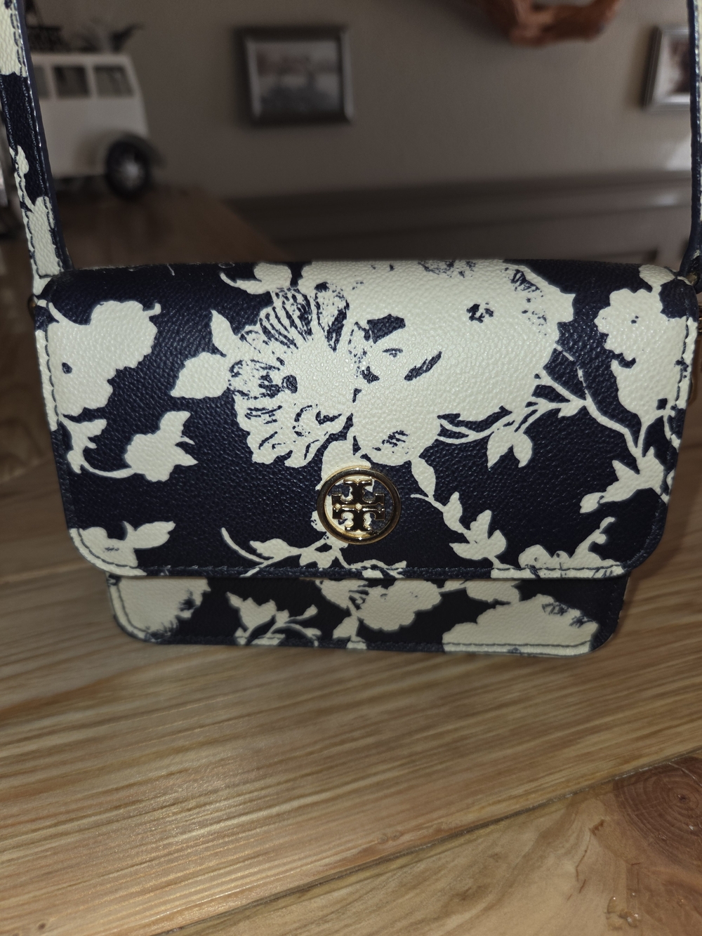 Tory Burch Navy and Cream Floral Crossbody /belt Bag.
